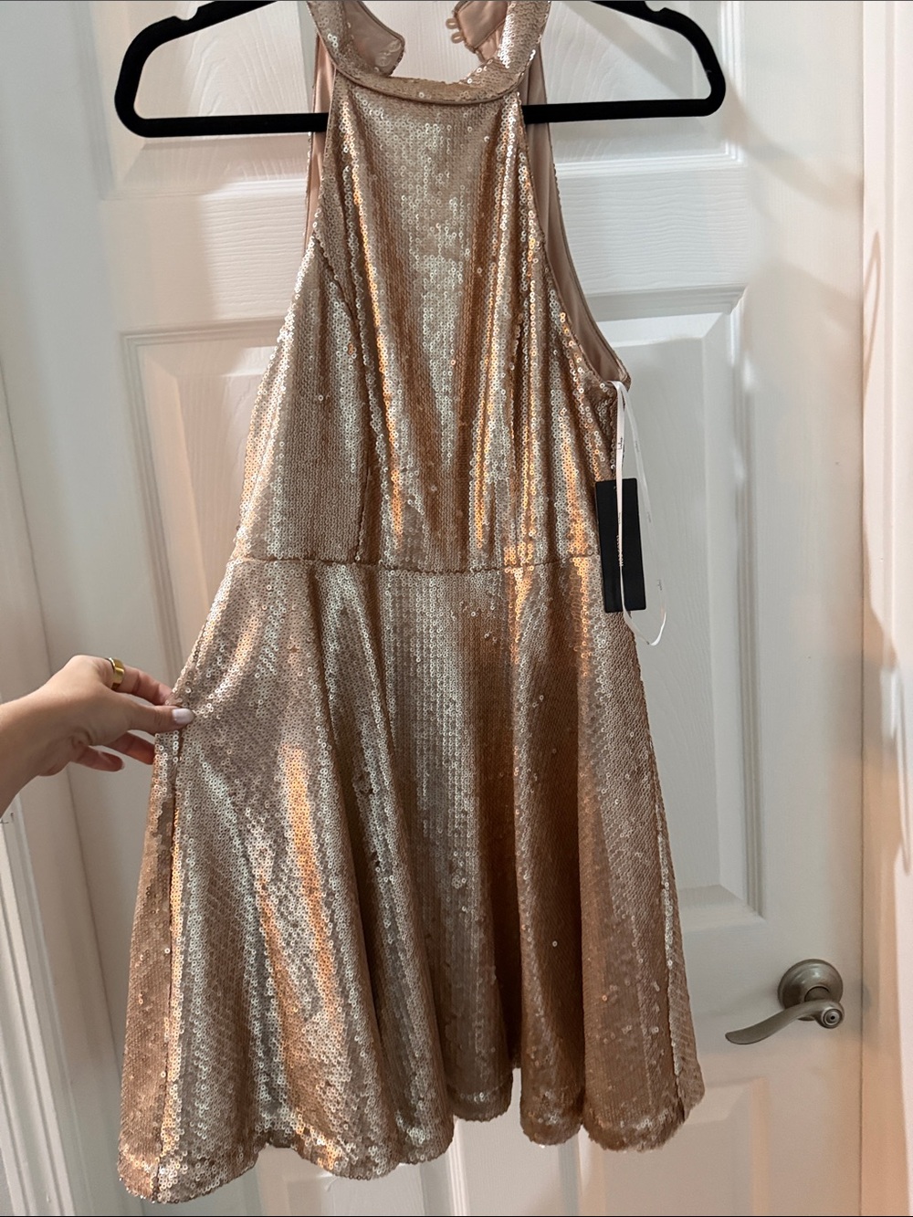 NWT lulus Rose Gold Sequin Halter Fit & Flare Dress